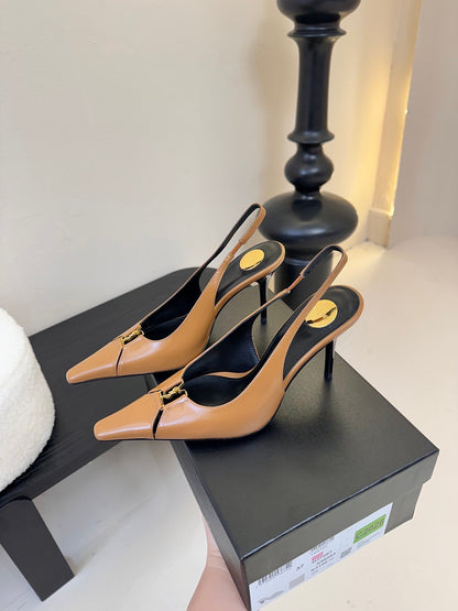 LOUIS VUITTON BABYLONE BRETEUIL SLINGBACK 85 MM PUMPS IN PEANUT BROWN SMOOTH LEATHER
