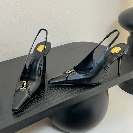 LOUIS VUITTON BABYLONE BRETEUIL SLINGBACK 85 MM PUMPS IN BLACK SMOOTH LEATHER
