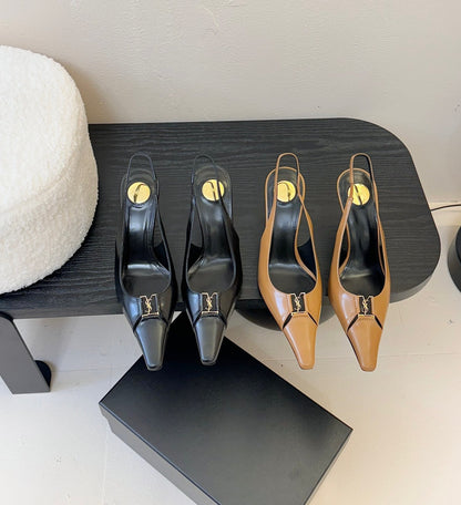 LOUIS VUITTON BABYLONE BRETEUIL SLINGBACK 85 MM PUMPS IN BLACK SMOOTH LEATHER