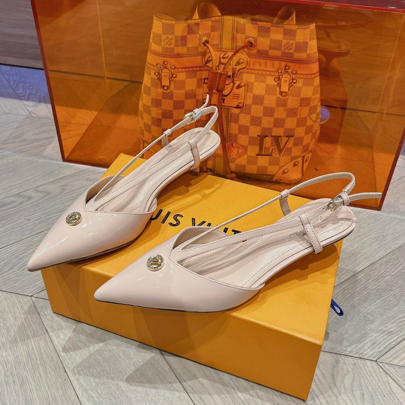 LOUIS VUITTON LV LOW HEEL SLINGBACK BEIGE