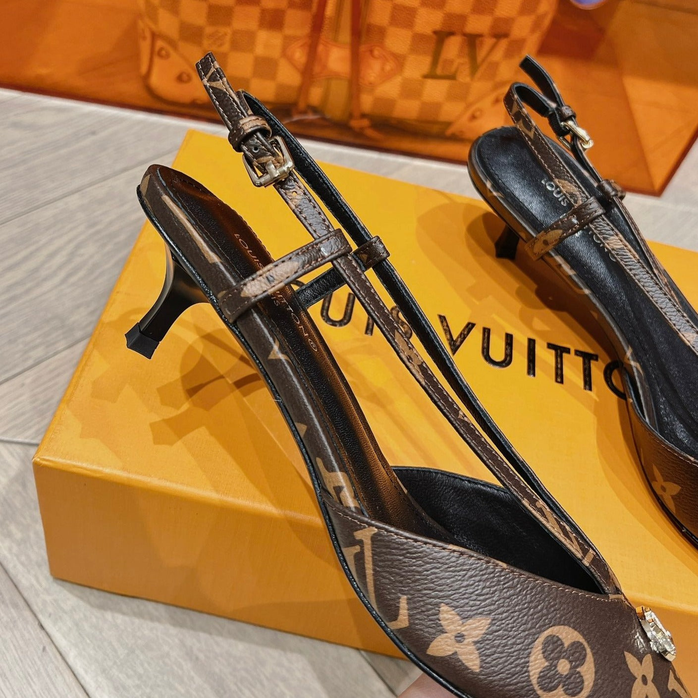 LOUIS VUITTON LV LOW HEEL SLINGBACK MONOGRAM CANVAS