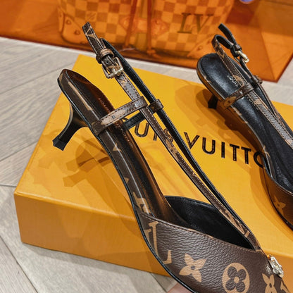 LOUIS VUITTON LV LOW HEEL SLINGBACK MONOGRAM CANVAS