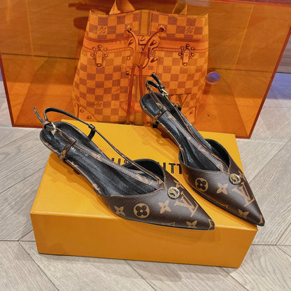 LOUIS VUITTON LV LOW HEEL SLINGBACK MONOGRAM CANVAS