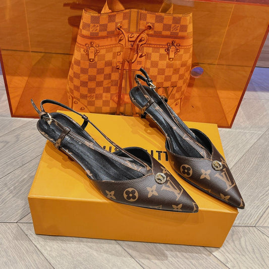 LOUIS VUITTON LV LOW HEEL SLINGBACK MONOGRAM CANVAS