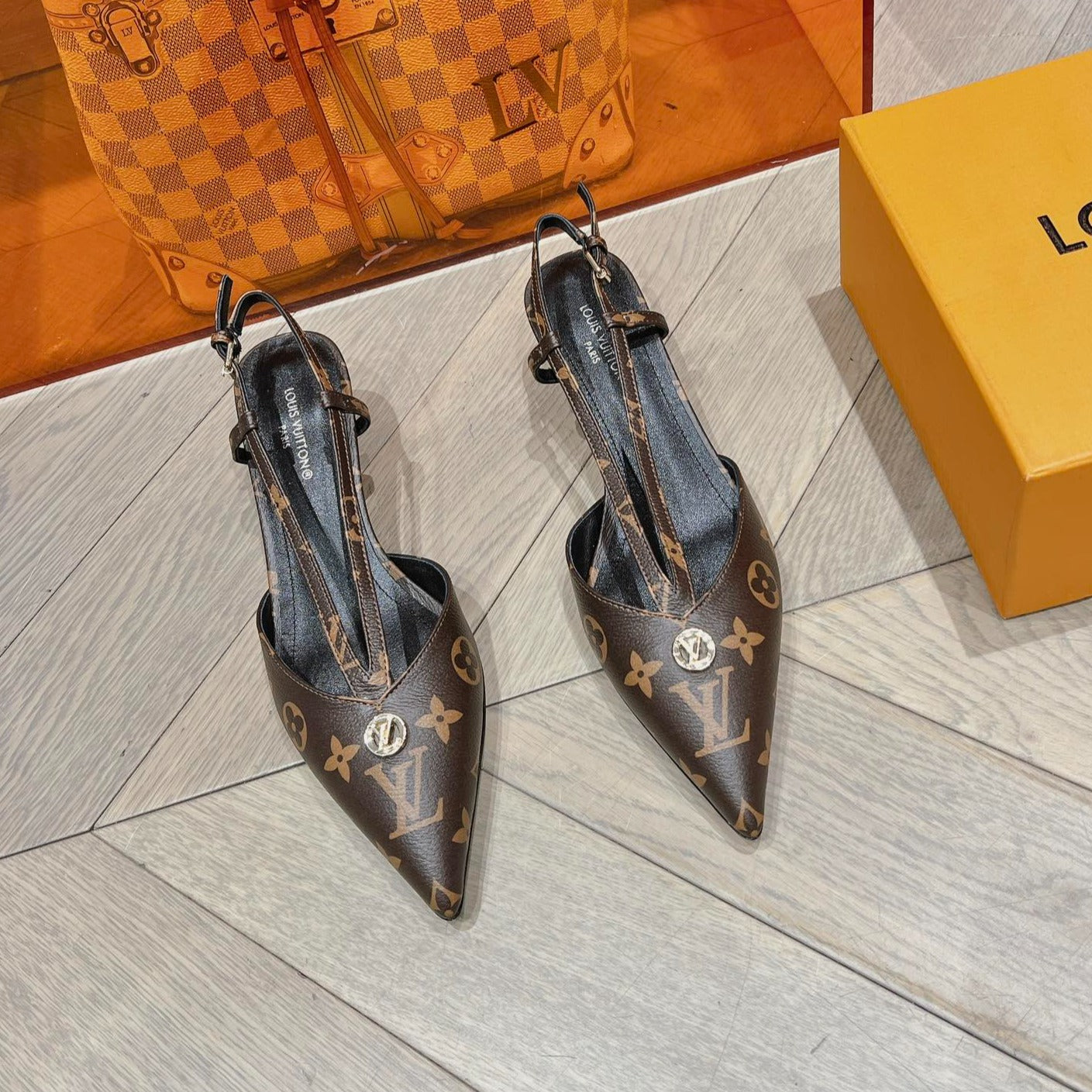 LOUIS VUITTON LV LOW HEEL SLINGBACK MONOGRAM CANVAS