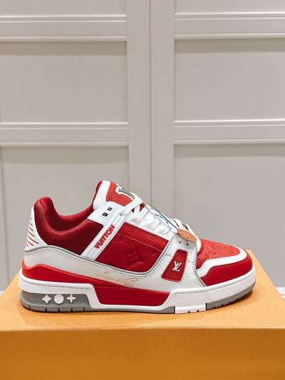 LOUIS VUITTON LV TRAINER SNEAKER IN SARI RED GRAINED CALFSKIN