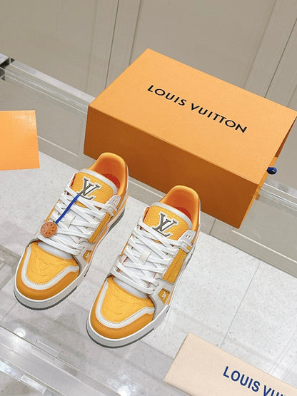 LOUIS VUITTON LV TRAINER SNEAKER IN SAFFRAN YELLOW GRAINED CALFSKIN