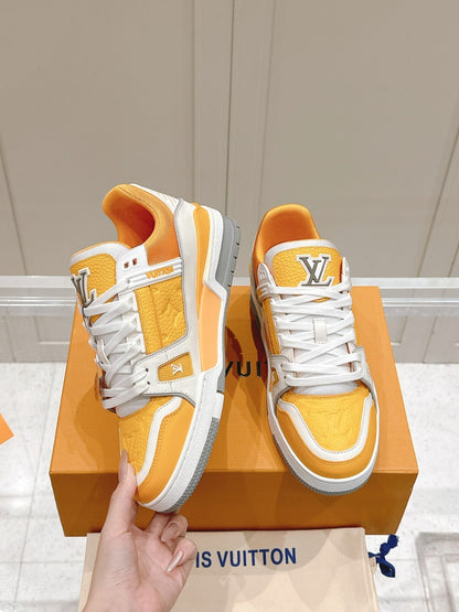 LOUIS VUITTON LV TRAINER SNEAKER IN SAFFRAN YELLOW GRAINED CALFSKIN