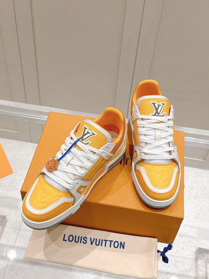 LOUIS VUITTON LV TRAINER SNEAKER IN SAFFRAN YELLOW GRAINED CALFSKIN