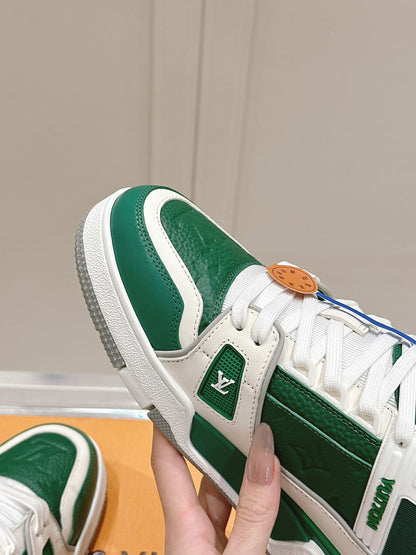 LOUIS VUITTON LV TRAINER SNEAKER IN BORNEO GREEN GRAINED CALFSKIN