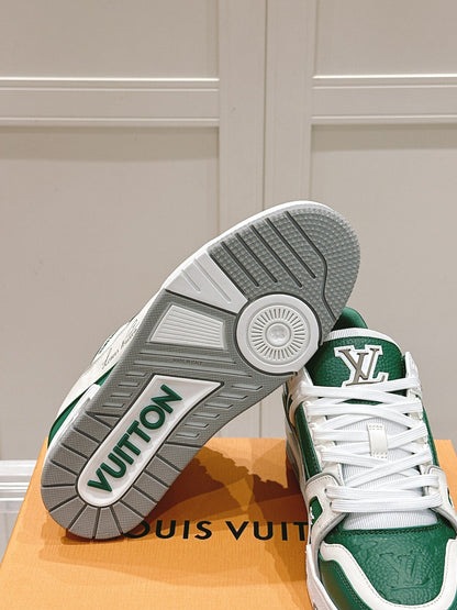 LOUIS VUITTON LV TRAINER SNEAKER IN BORNEO GREEN GRAINED CALFSKIN