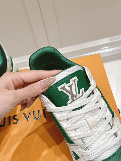 LOUIS VUITTON LV TRAINER SNEAKER IN BORNEO GREEN GRAINED CALFSKIN