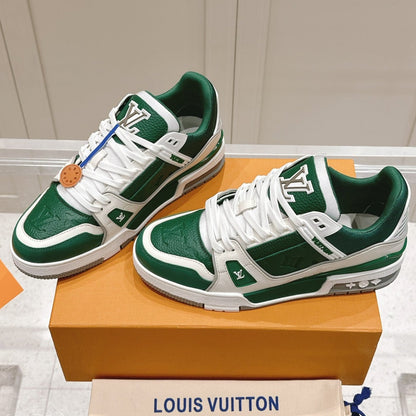 LOUIS VUITTON LV TRAINER SNEAKER IN BORNEO GREEN GRAINED CALFSKIN