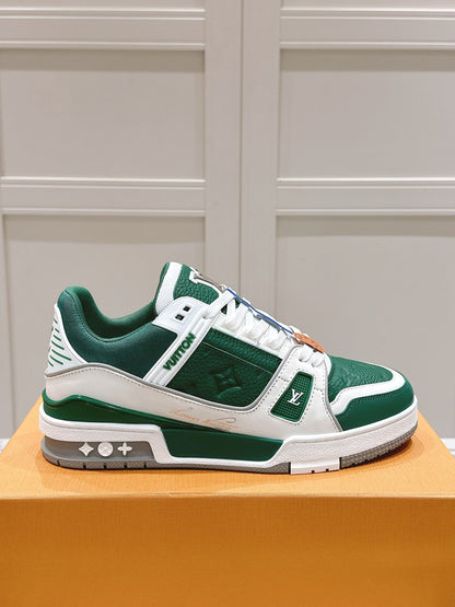 LOUIS VUITTON LV TRAINER SNEAKER IN BORNEO GREEN GRAINED CALFSKIN