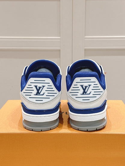 LOUIS VUITTON LV TRAINER SNEAKER IN GASTON BLUE GRAINED CALFSKIN