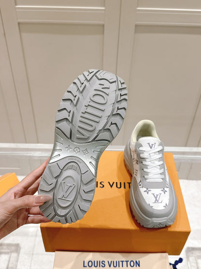LOUIS VUITTON RUN AWAY SNEAKER IN DOVE GRAY MIX WHITE CALFSKIN