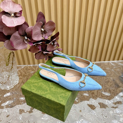 GUCCI WOMEN'S SLIDE SANDAL WITH CROSS SKY CANVAS