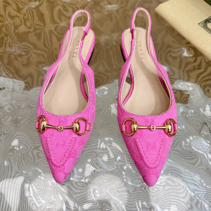 GUCCI WOMEN'S SLIDE SANDAL WITH CROSS BRIGHT PINK CANVAS
