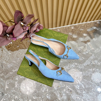 GUCCI WOMEN'S HORSEBIT SLINGBACK PUMP SKY CANVAS