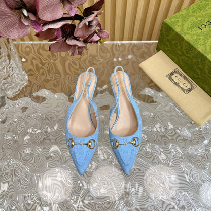 GUCCI WOMEN'S HORSEBIT SLINGBACK PUMP SKY CANVAS