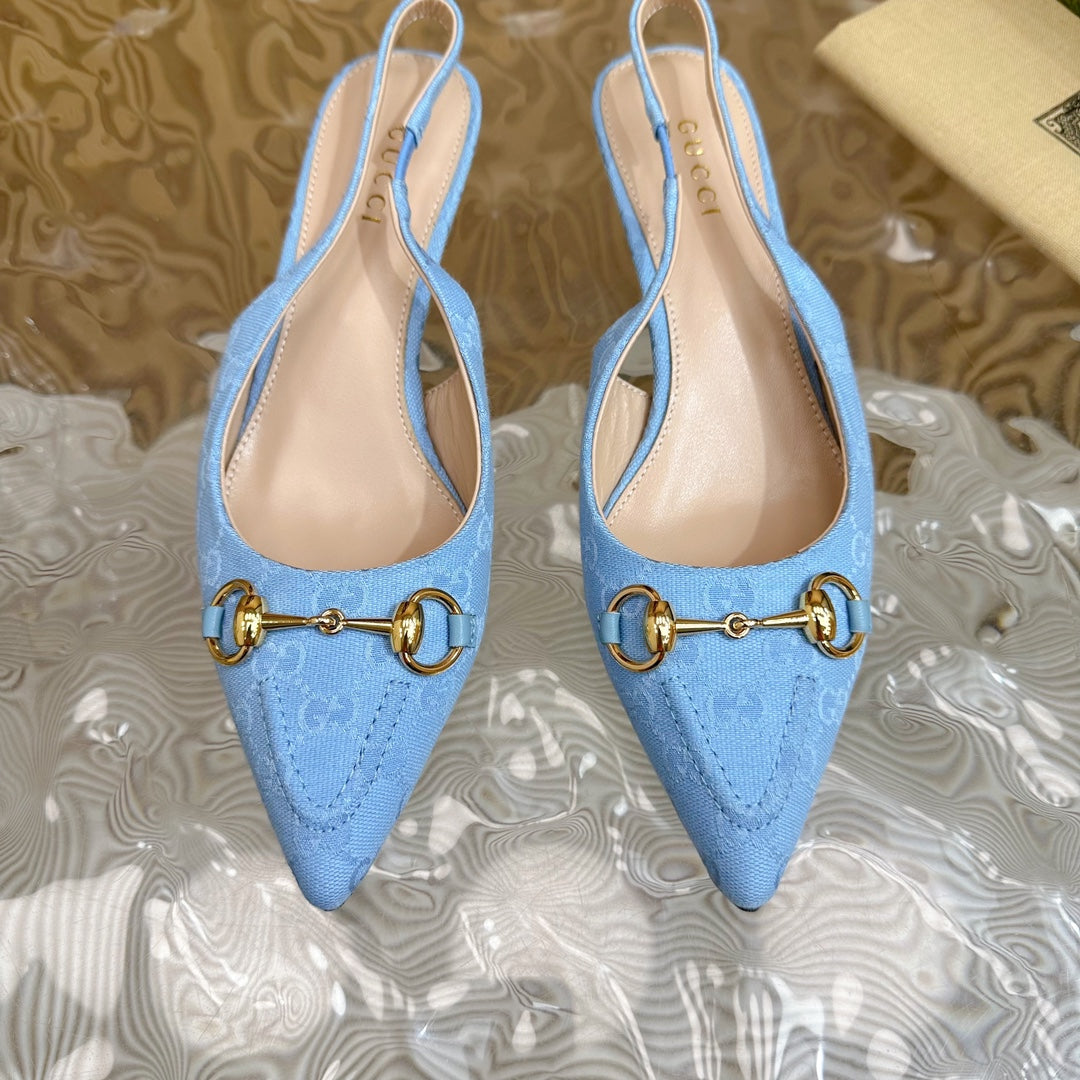 GUCCI WOMEN'S HORSEBIT SLINGBACK PUMP SKY CANVAS