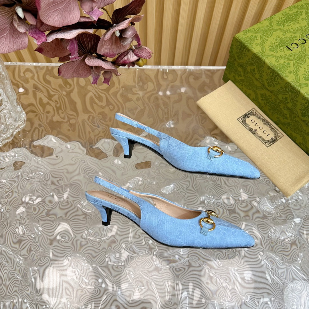 GUCCI WOMEN'S HORSEBIT SLINGBACK PUMP SKY CANVAS