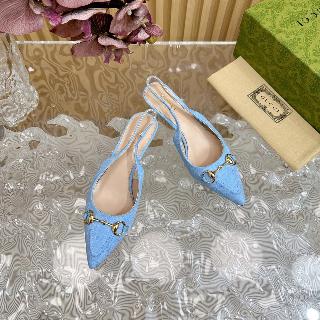 GUCCI WOMEN'S HORSEBIT SLINGBACK PUMP SKY CANVAS