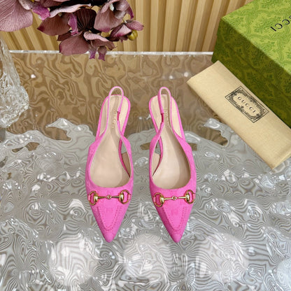 GUCCI WOMEN'S HORSEBIT SLINGBACK PUMP BRIGHT PINK CANVAS