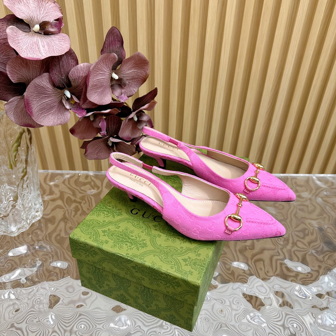 GUCCI WOMEN'S HORSEBIT SLINGBACK PUMP BRIGHT PINK CANVAS