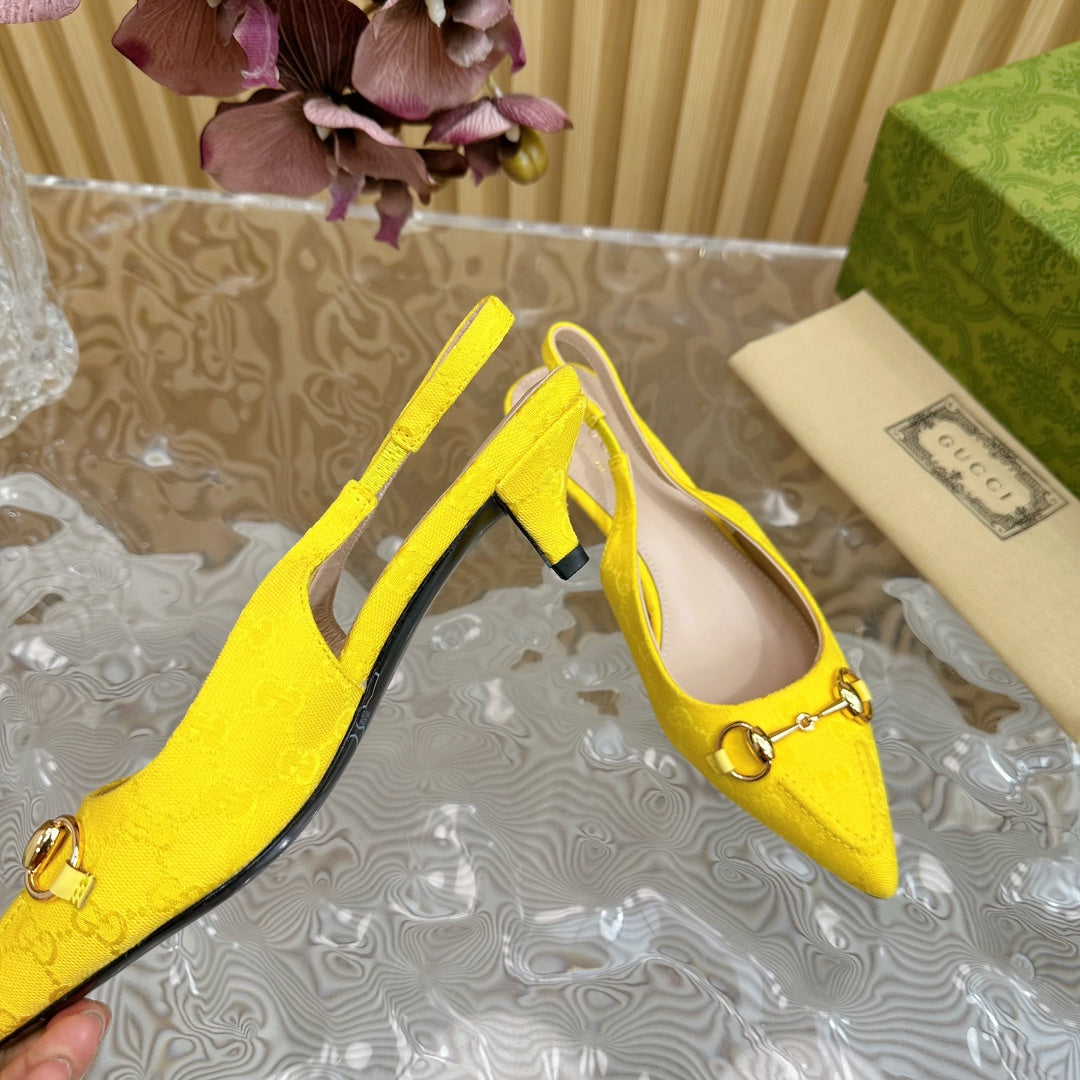 GUCCI WOMEN'S HORSEBIT SLINGBACK PUMP LEMON CANVAS