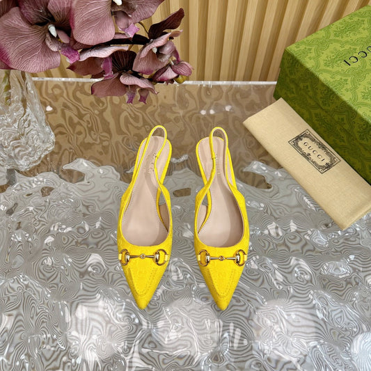 GUCCI WOMEN'S HORSEBIT SLINGBACK PUMP LEMON CANVAS