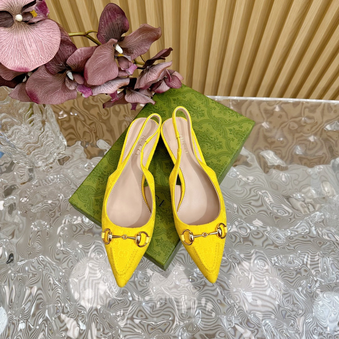 GUCCI WOMEN'S HORSEBIT SLINGBACK PUMP LEMON CANVAS