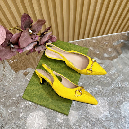 GUCCI WOMEN'S HORSEBIT SLINGBACK PUMP LEMON CANVAS