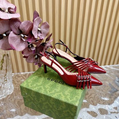 GUCCI SLINGBACK PUMP 6 CM IN BLOOD RED GLOSSY CALFSKIN