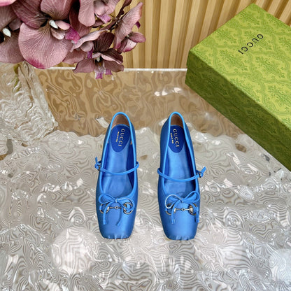 GUCCI BALLET FLAT IN COBALT BLUE SILK WITH SILVER HARDWARE