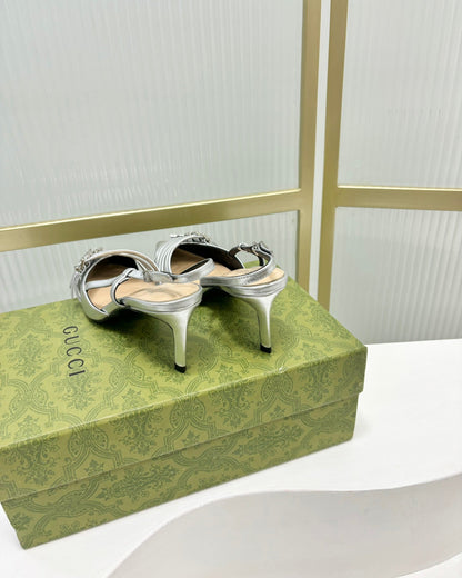 GUCCI SLINGBACK PUMP 6 CM IN SILVER GLOSSY CALFSKIN