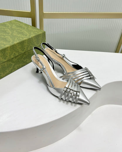 GUCCI SLINGBACK PUMP 6 CM IN SILVER GLOSSY CALFSKIN