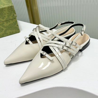 GUCCI STRAPPY FLAT SLINGBACK IN WHITE GLOSSY CALFSKIN