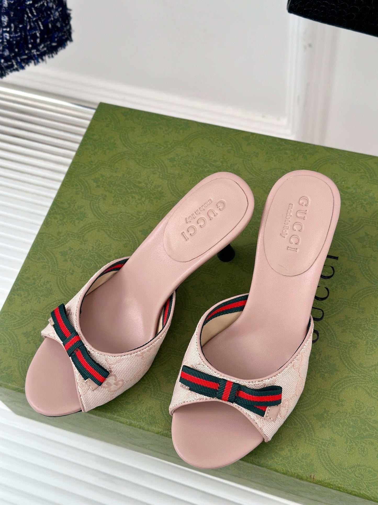 GUCCI Vintage High Heel Slippers Pink Blush