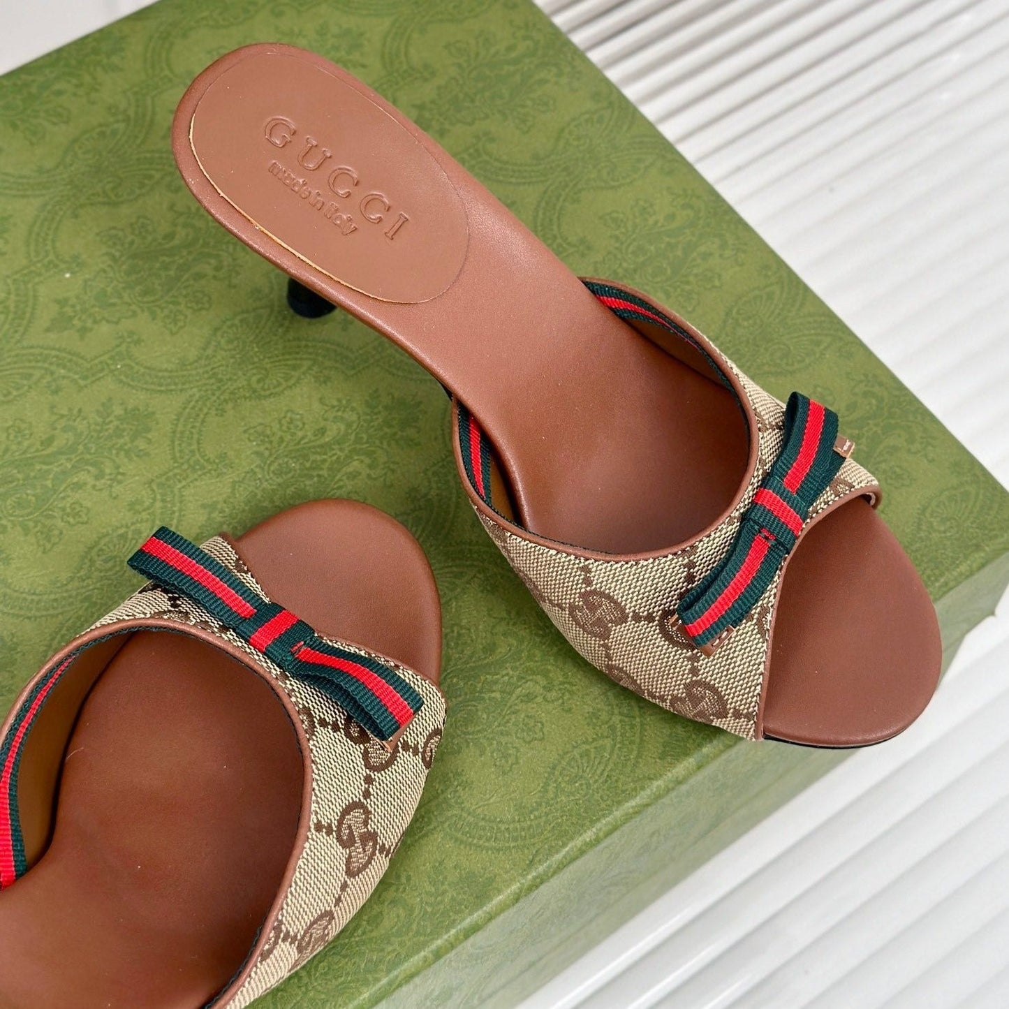 GUCCI Vintage High Heel Slippers Brown