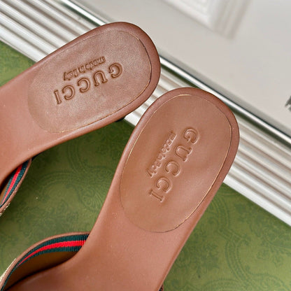 GUCCI Vintage High Heel Slippers Brown