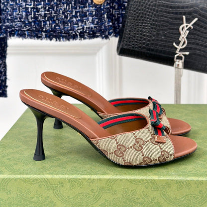 GUCCI Vintage High Heel Slippers Brown