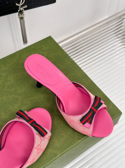 GUCCI Vintage High Heel Slippers Pink
