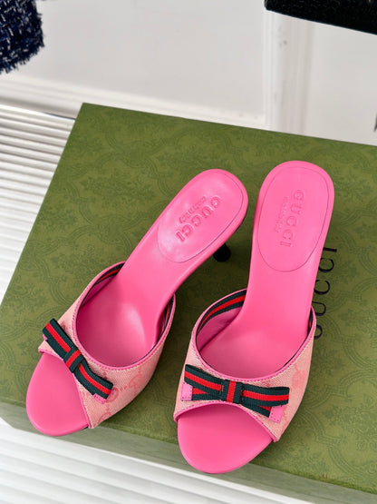 GUCCI Vintage High Heel Slippers Pink