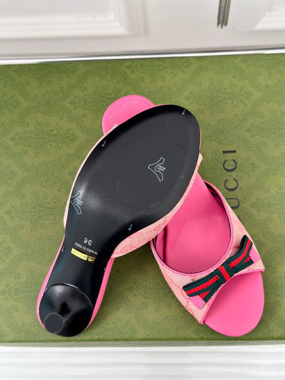 GUCCI Vintage High Heel Slippers Pink