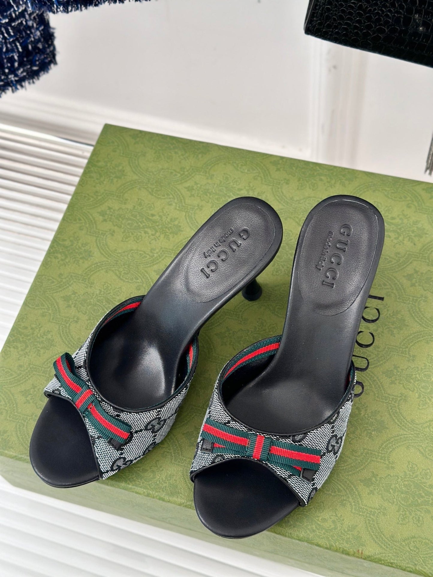 GUCCI Vintage High Heel Slippers Black