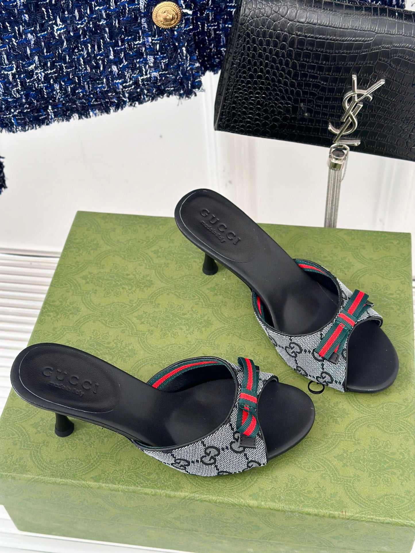 GUCCI Vintage High Heel Slippers Black