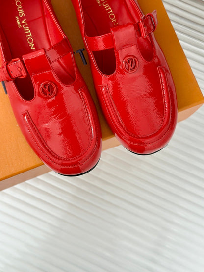 LOUIS VUITTON LV WOMEN SOHO FLAT MARY JANE IN CHERRY RED CALFSKIN