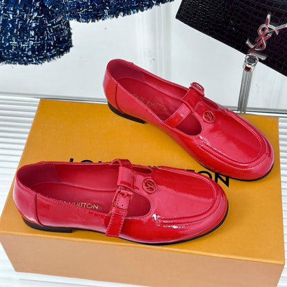 LOUIS VUITTON LV WOMEN SOHO FLAT MARY JANE IN CHERRY RED CALFSKIN
