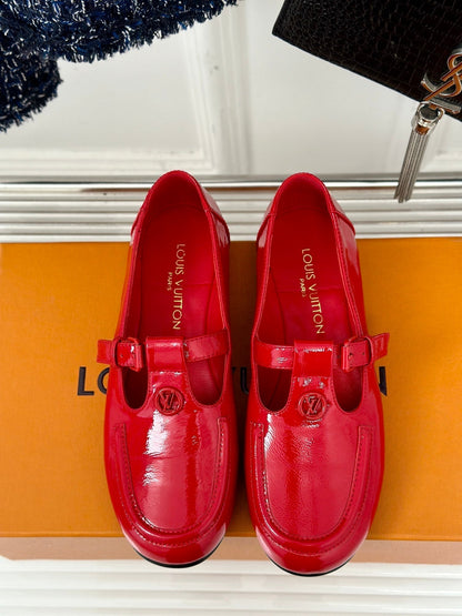 LOUIS VUITTON LV WOMEN SOHO FLAT MARY JANE IN CHERRY RED CALFSKIN
